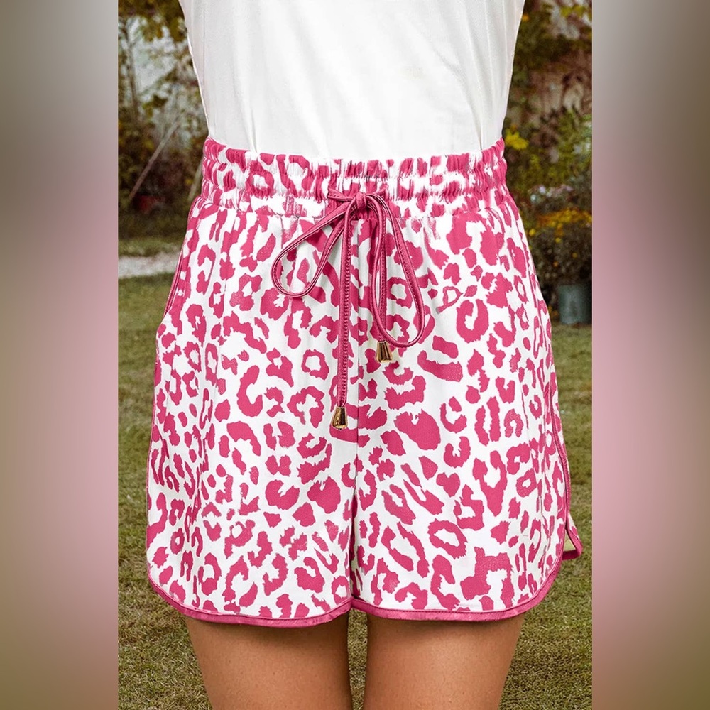 Pink and White Leopard Print Shorts
